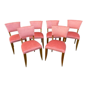 Suite de 6 chaises art - velours rose