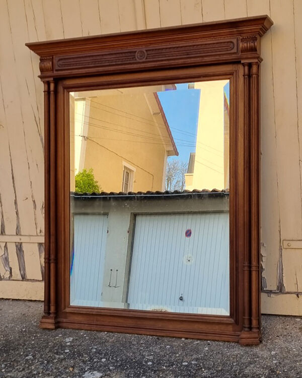 Miroir Trumeau, Henri II, début XXème, chêne et miroir biseauté