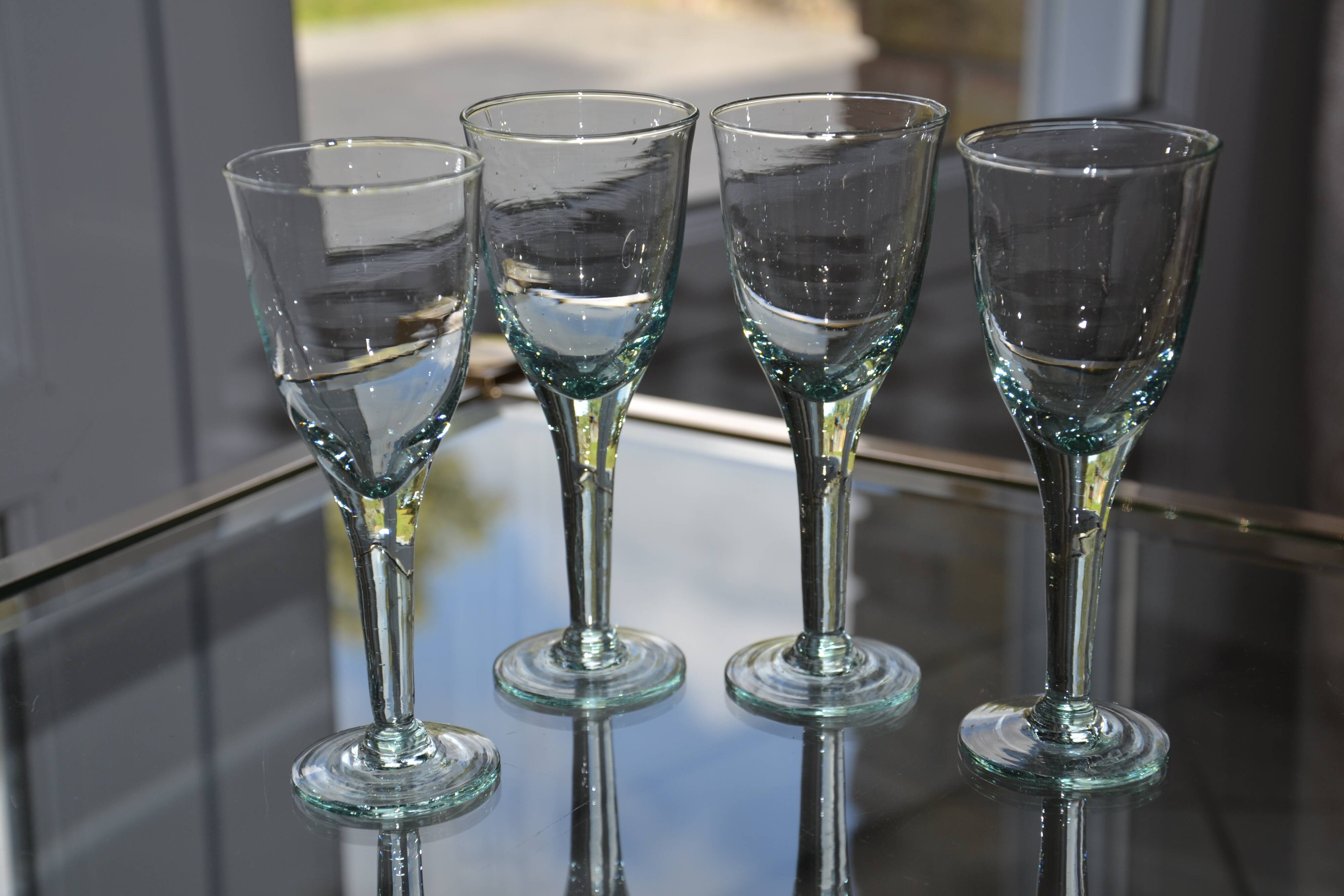 Set of hand-blown stemmed bubble glasses
