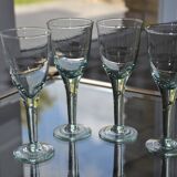 Set of hand-blown stemmed bubble glasses