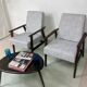 Pair of Henryk Lis 300-190 armchairs, 1970s, heathered grey-blue fabric. Ref: