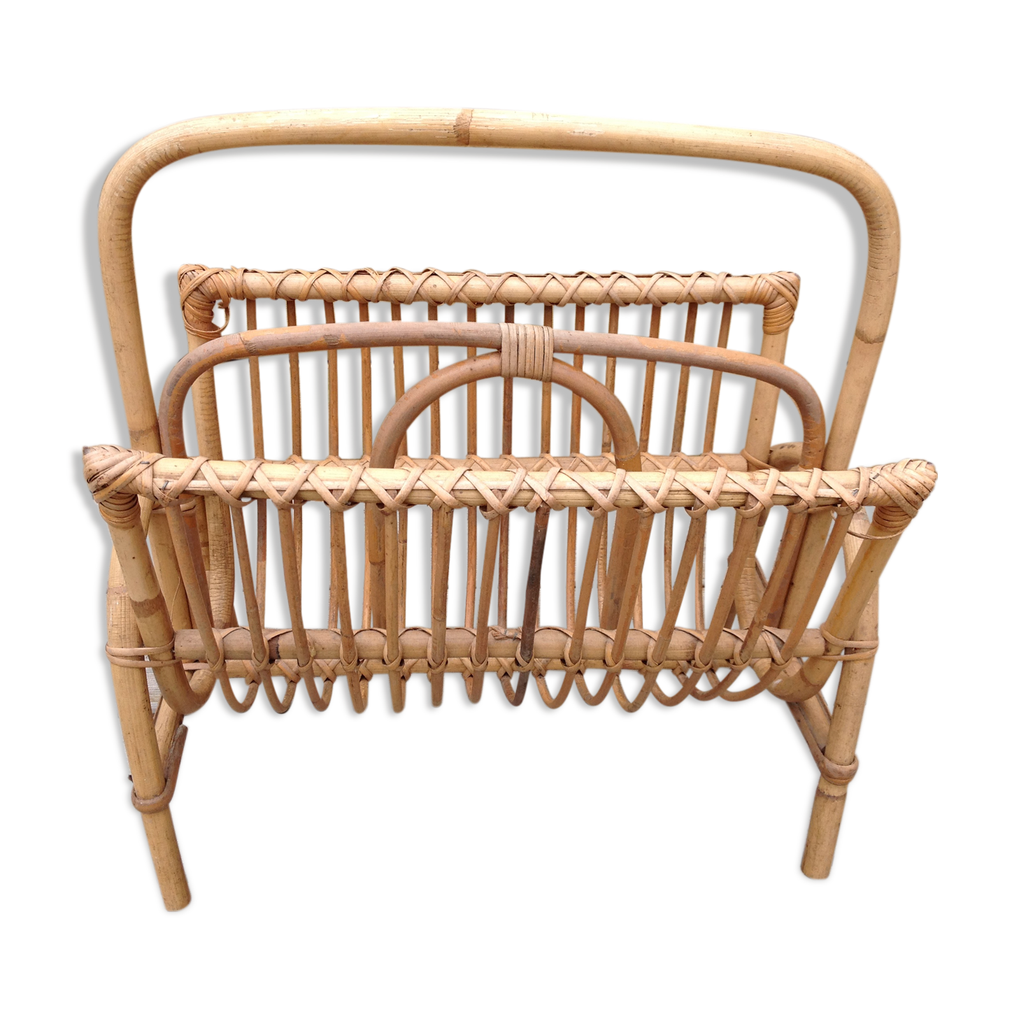 Vintage rattan magazine holder