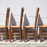 Wooden and straw chair x 4, chair with seat and straw back, chalet, countryside, decoration