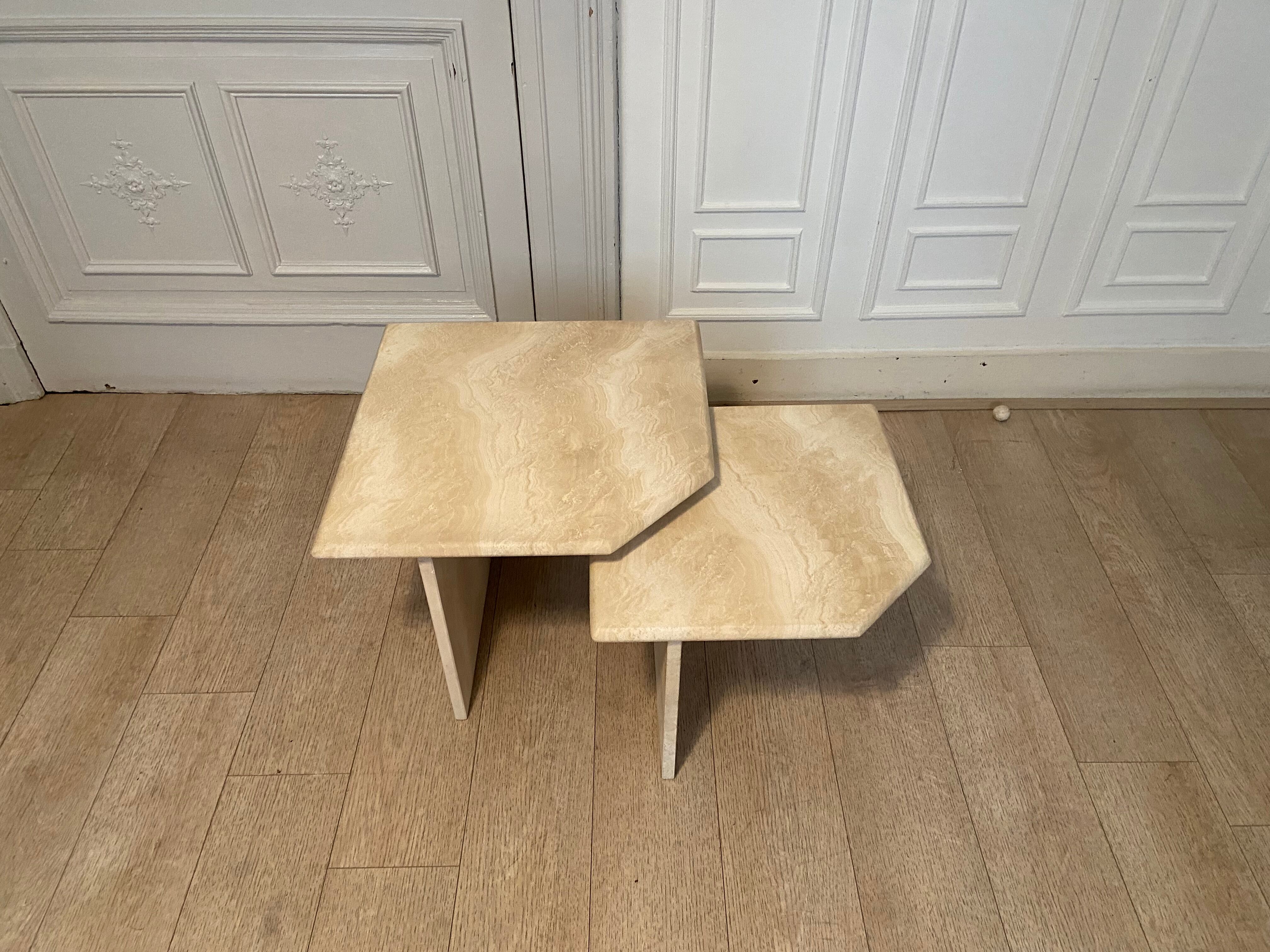 Travertine nesting tables, Italy, 1980s