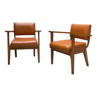 Orange leatherette Bridge armchairs