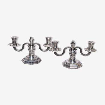Christofle pair candelabras silver metal candlesticks louis xiv regency style