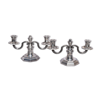Christofle pair candelabras silver metal candlesticks louis xiv regency style