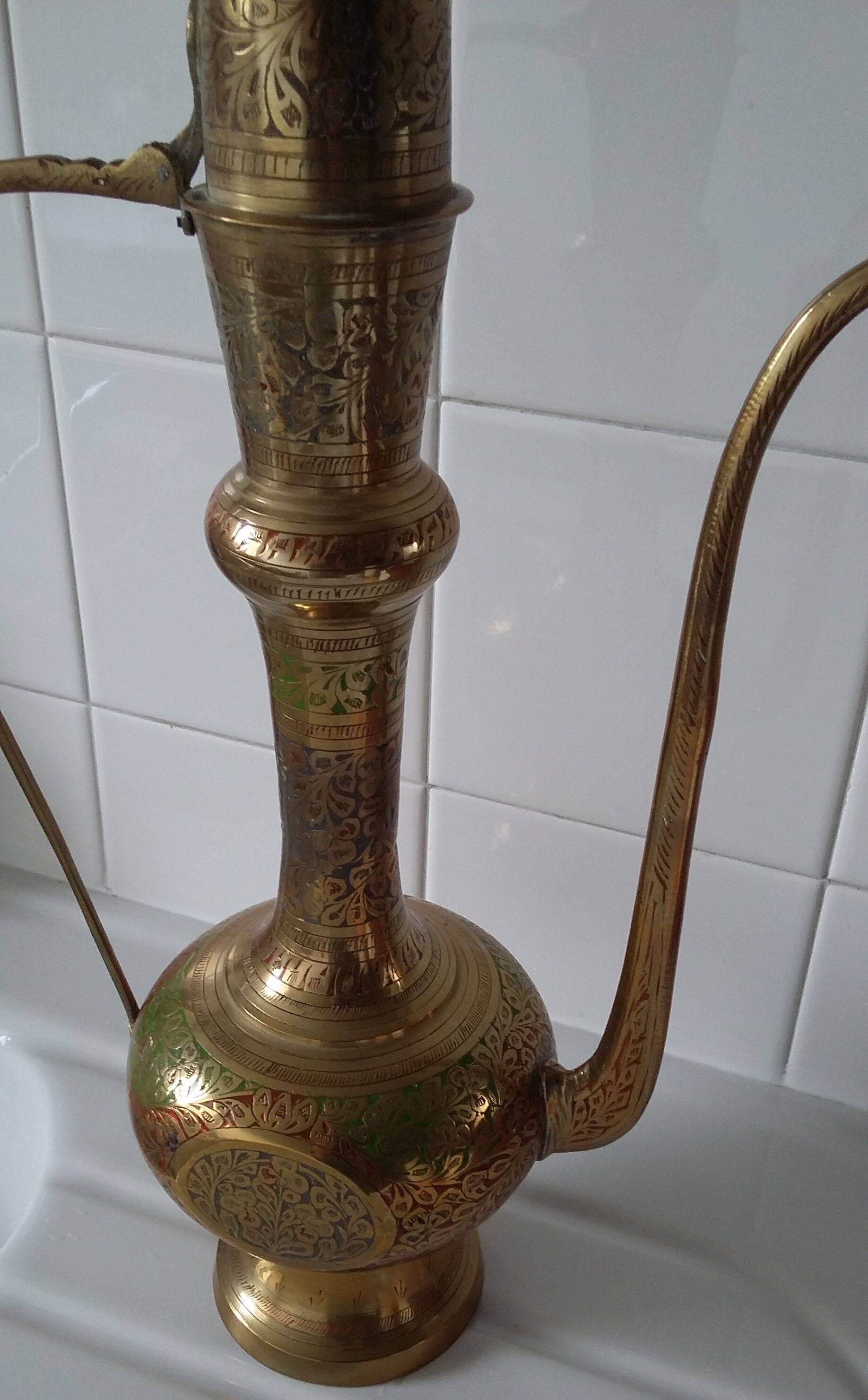 Chiseled brass Indian teapot