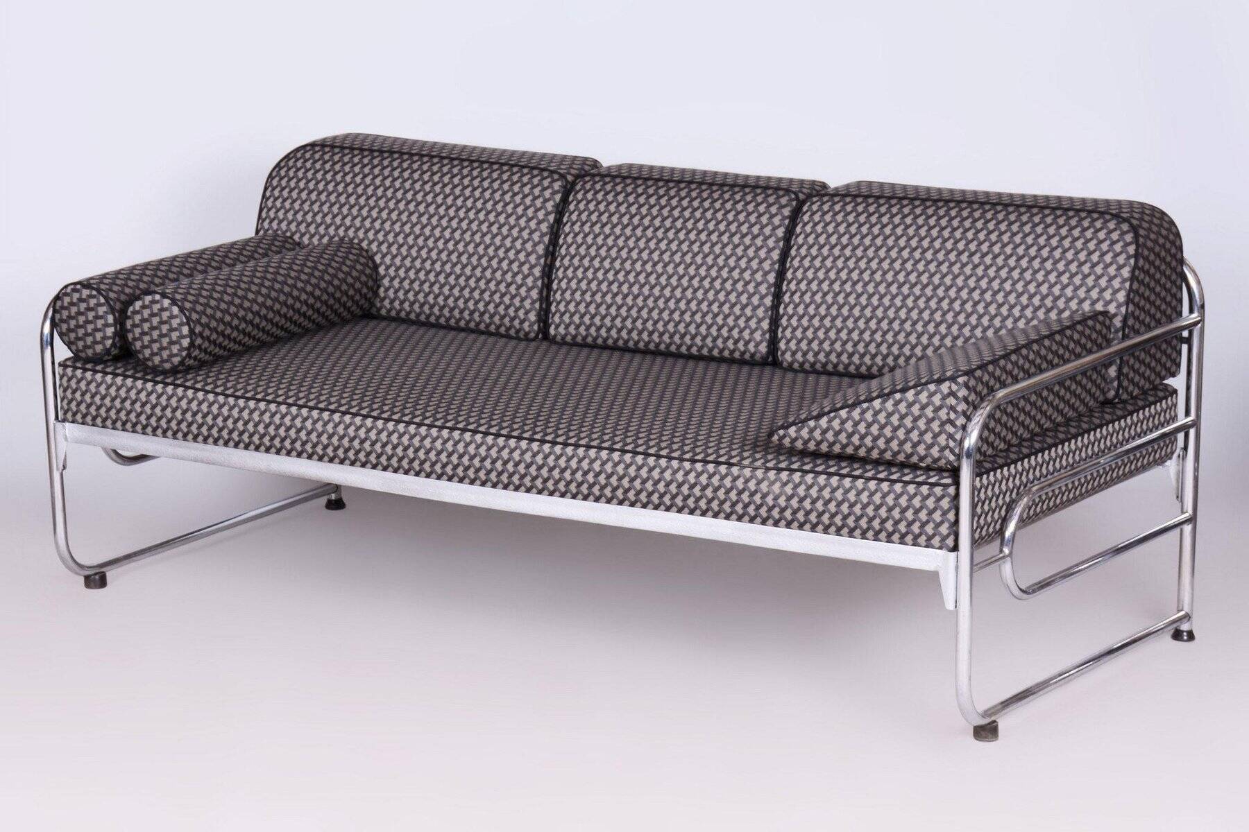 Bauhaus Sofa in Chrome & Upholstery attributed to Mücke-Melder, Czech, 1930s