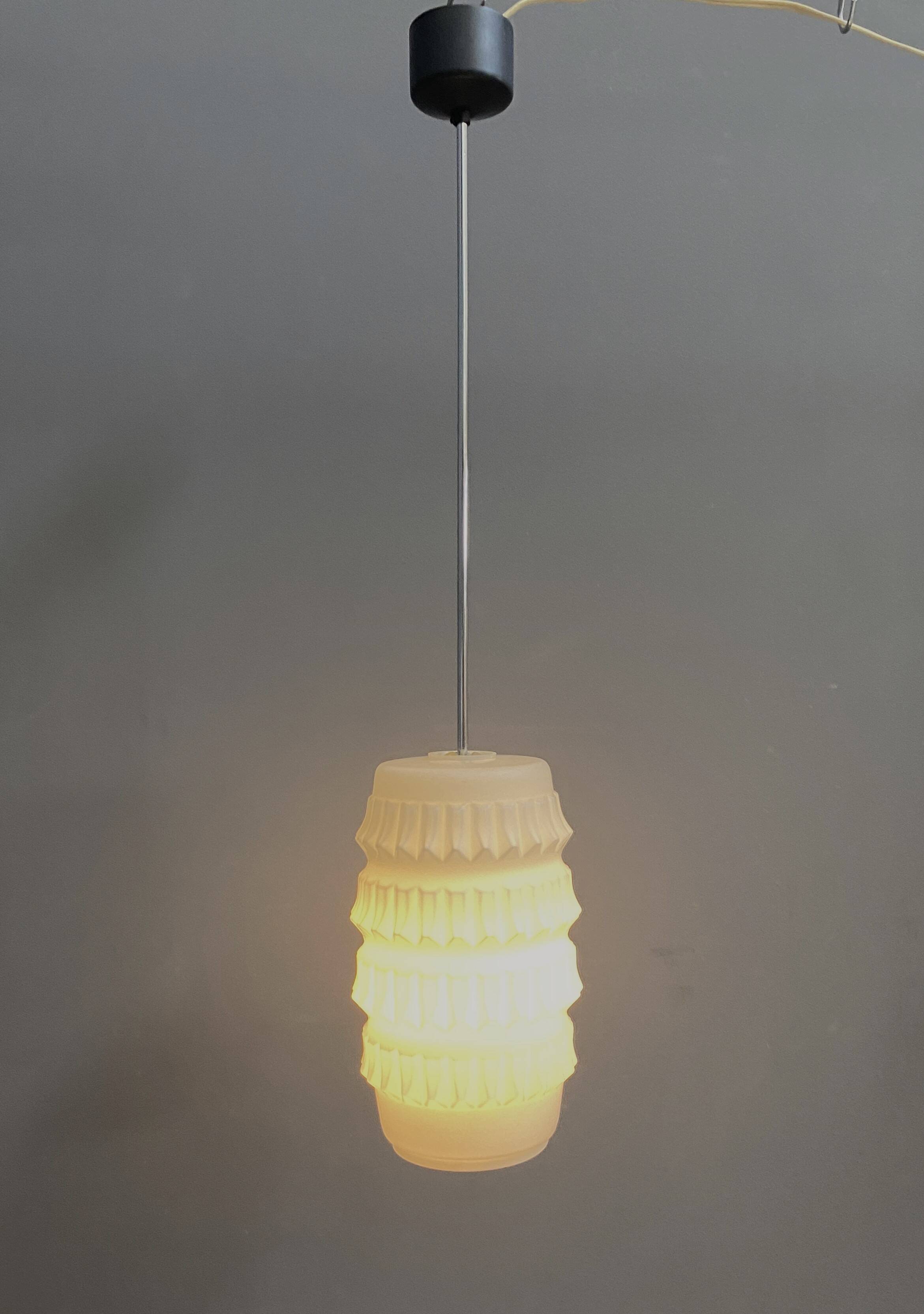 White glass Brutalis pendant lamp 1960s