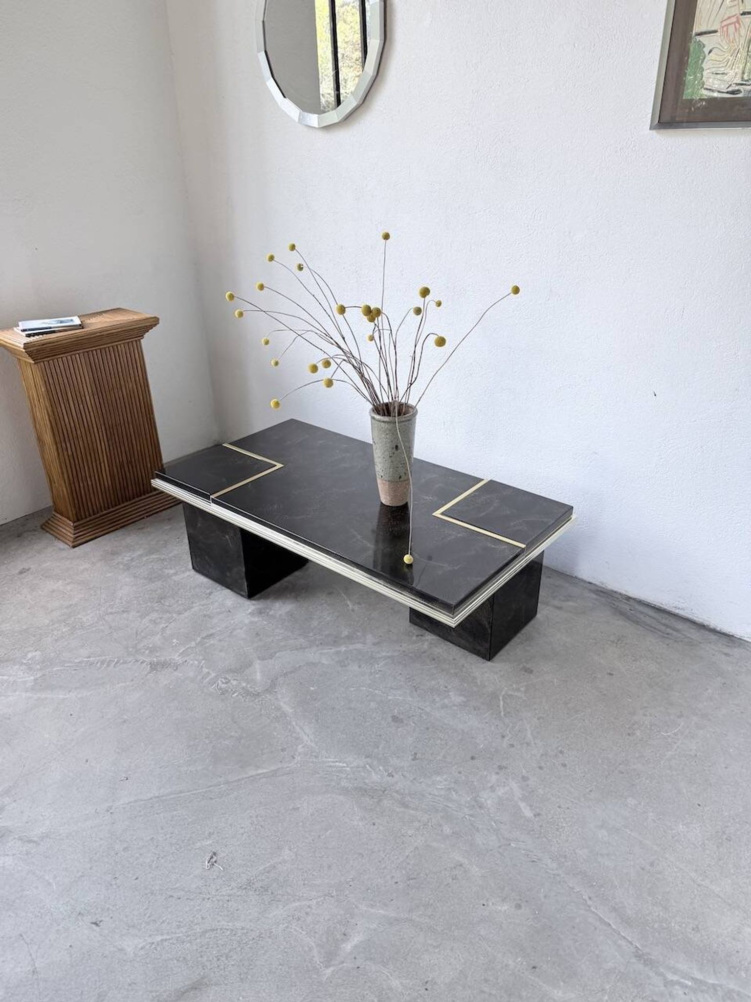 "Rizzo" lacquered and brass coffee-bar table from the 1970s.