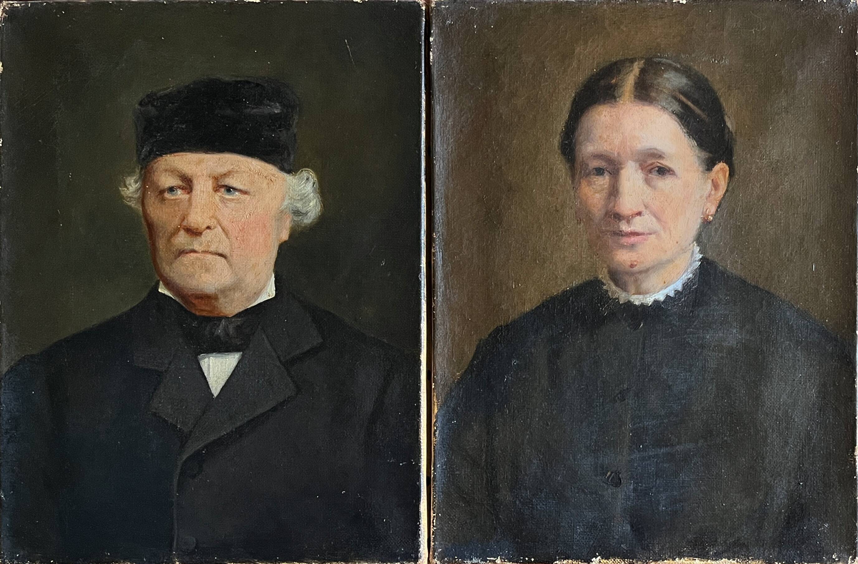 Tableau Pendant HST "portrait de couple" Famille XIX° siècle