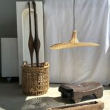 Small suspension, rattan luminaire in hat shape D:60cm