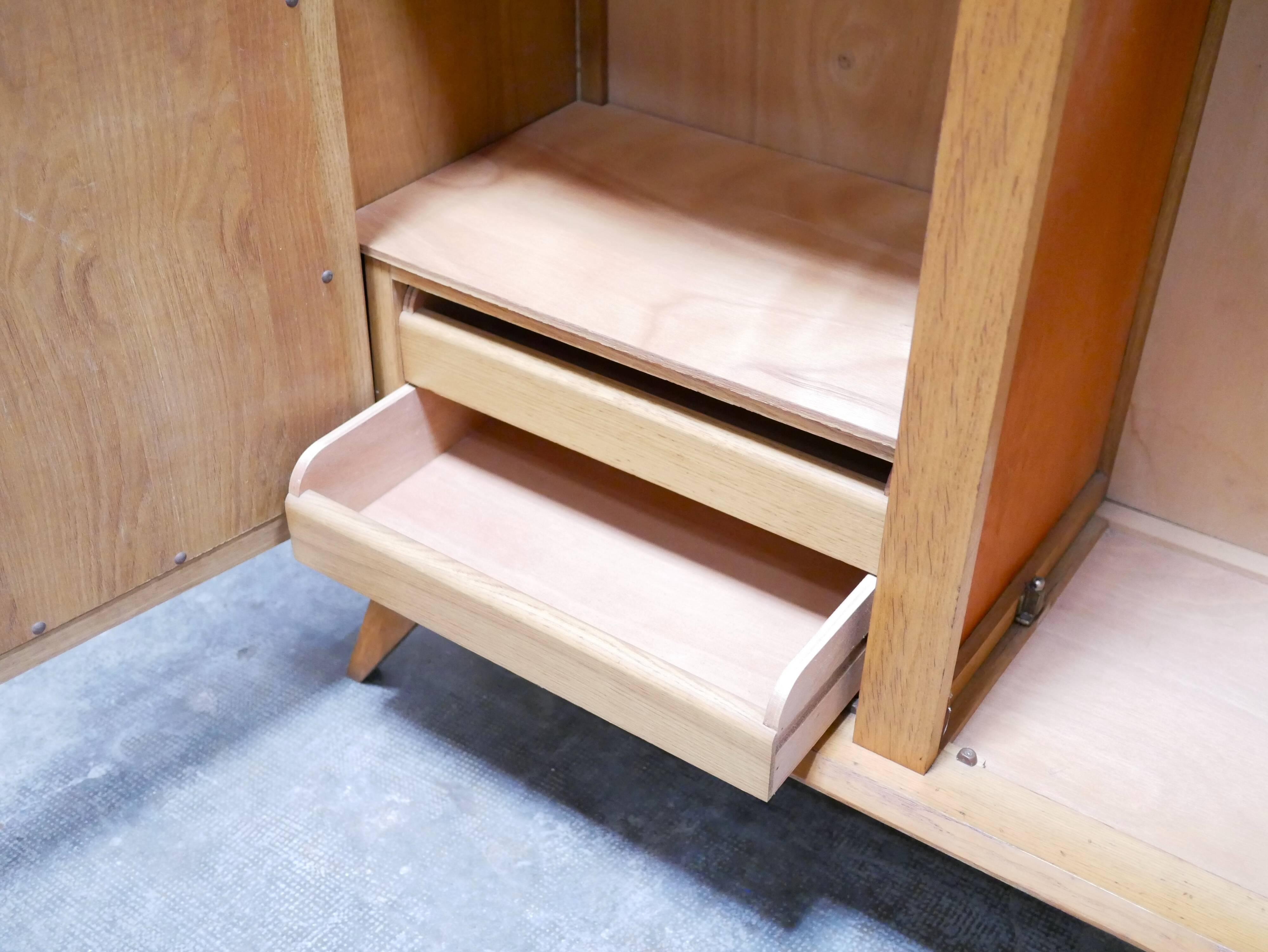 Vintage wardrobe in wood and rattan