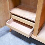 Vintage wardrobe in wood and rattan