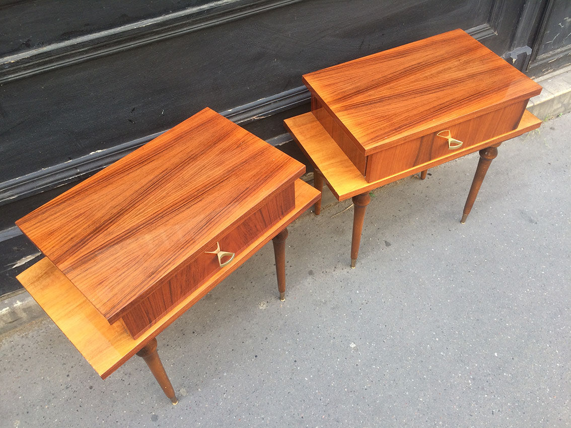 60s-old bedside table in varnished wood