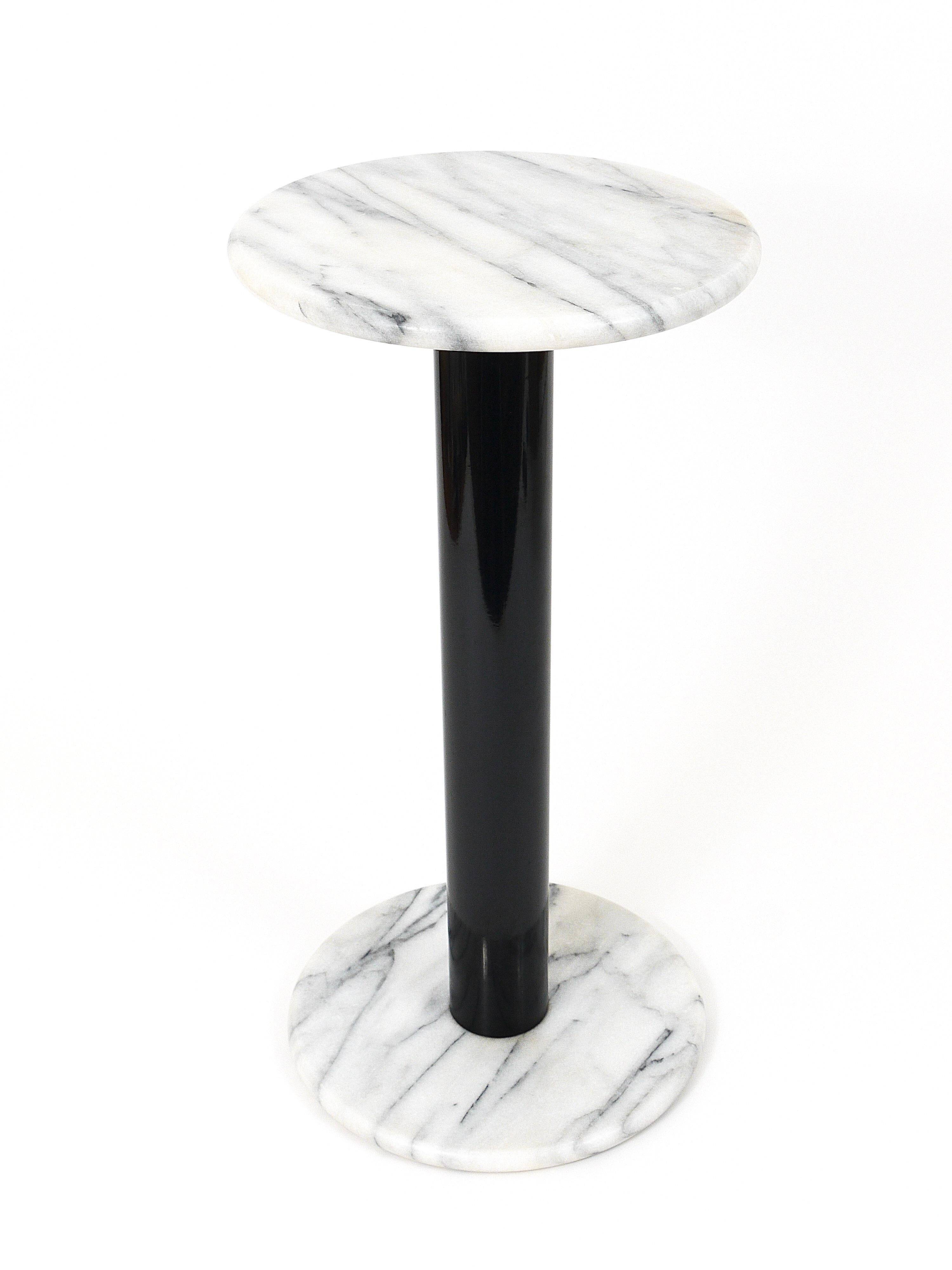 Postmodern pedestal table / plant stand in white Carrara marble, Italy, 1980s