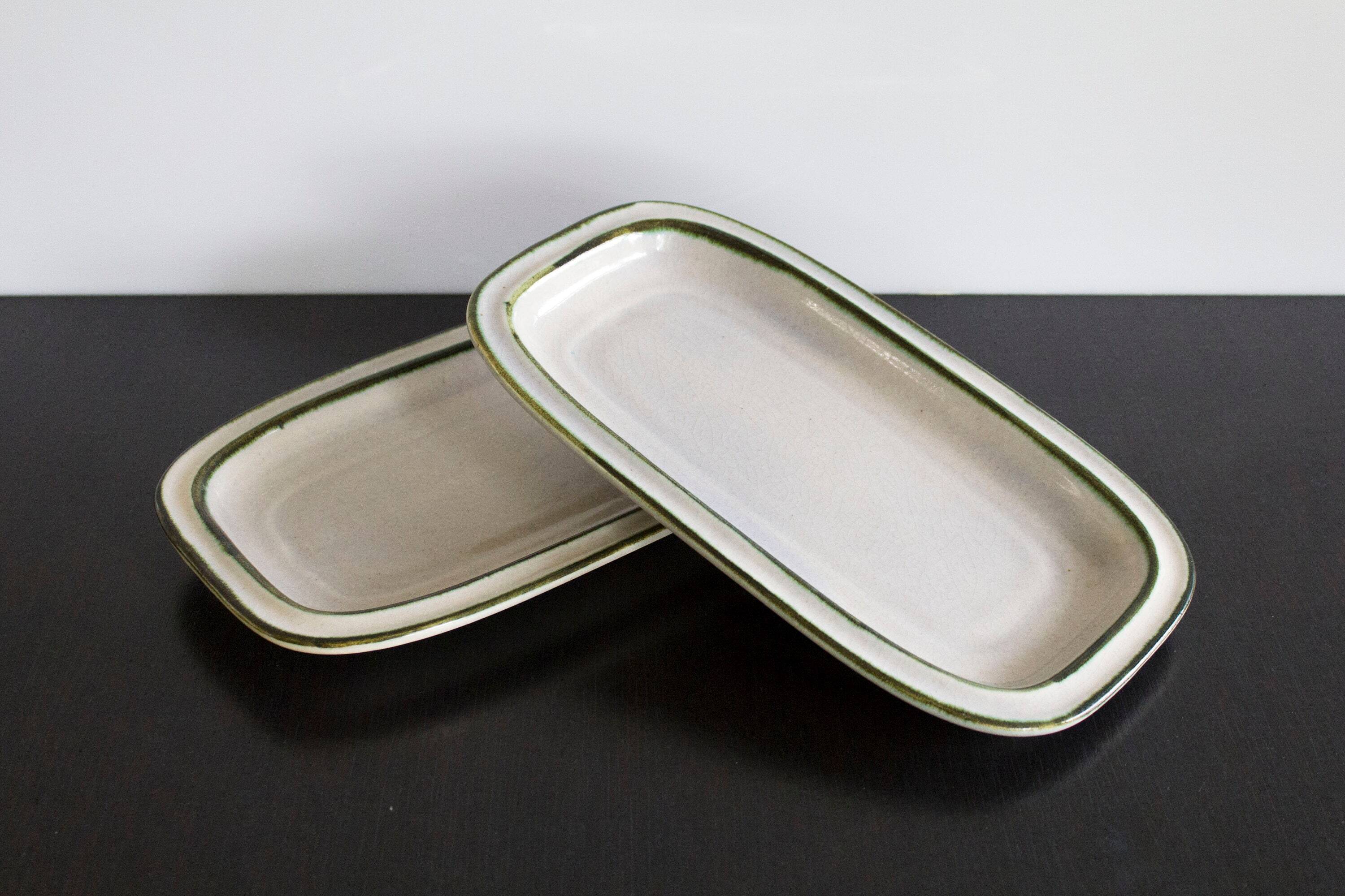 2x Meat Dish Mid Century Stoneware, Dishes, Rectangular plates, Ceramic Sca