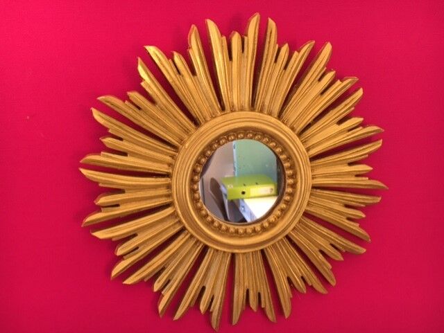 Miroir soleil bois doré  32 cm 1950