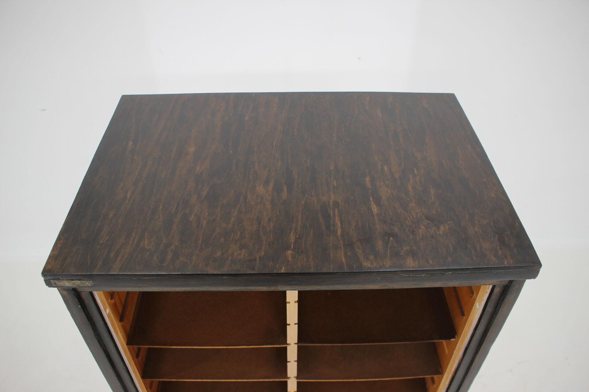 1960s beech tambour cabinet, czechoslovakia