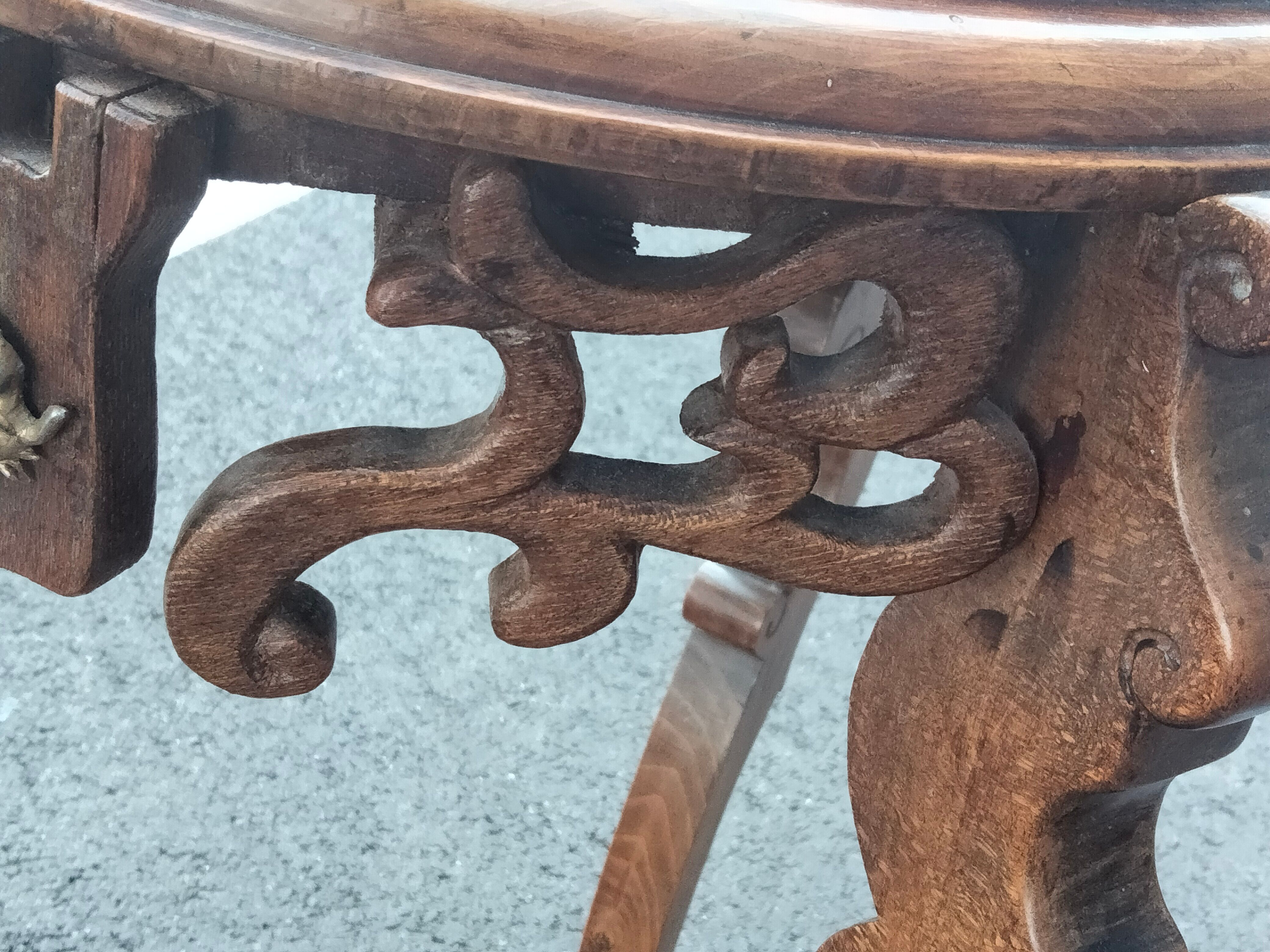Pedestal table in old natural wood late nineteenth century