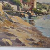 Old painting - Oil on canvas Lake Geneva Chateau de Glérolles (Switzerland)