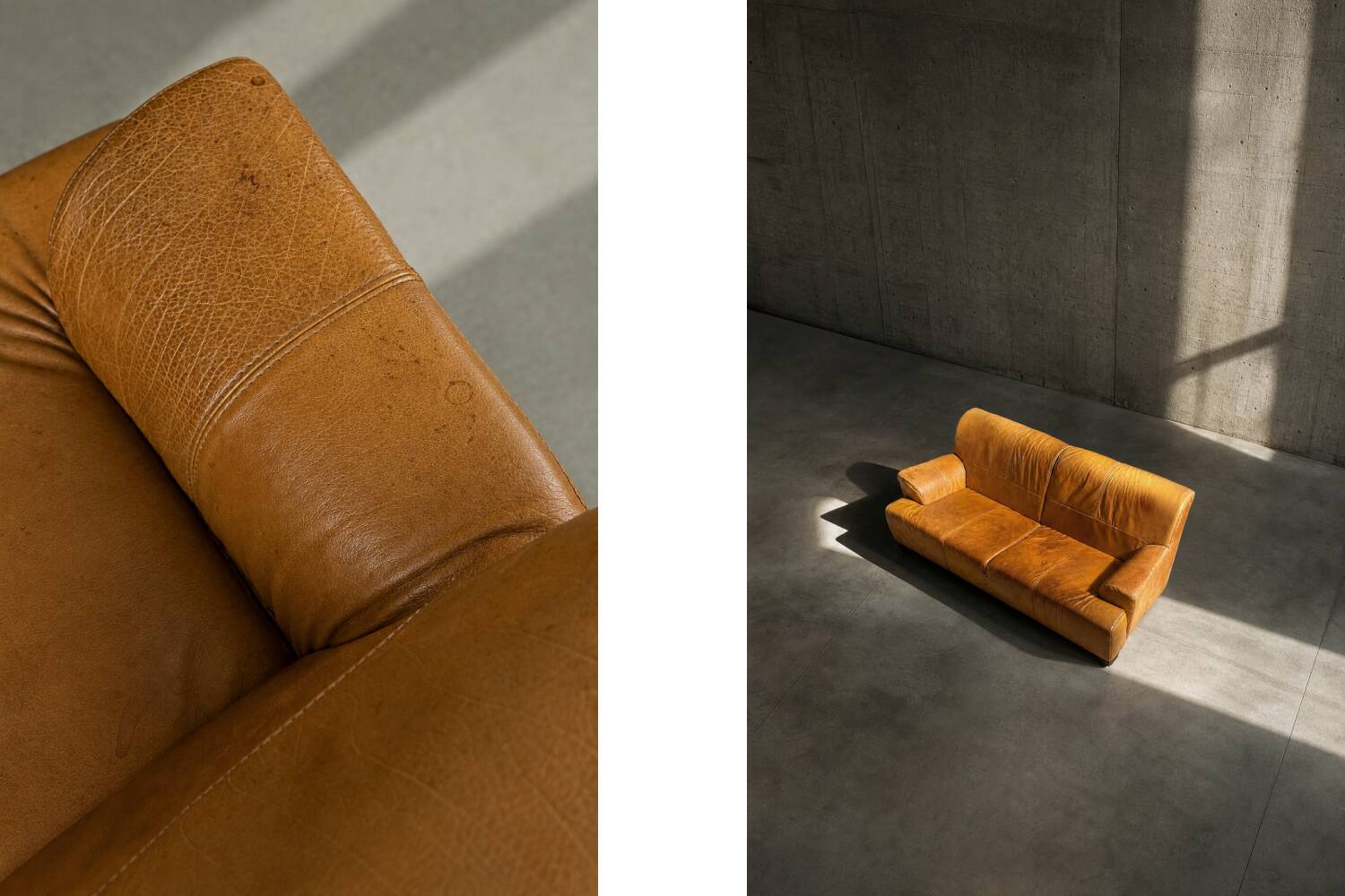 Canapé 3 places en cuir marron industriel vintage des années 1960, style mid-century modern