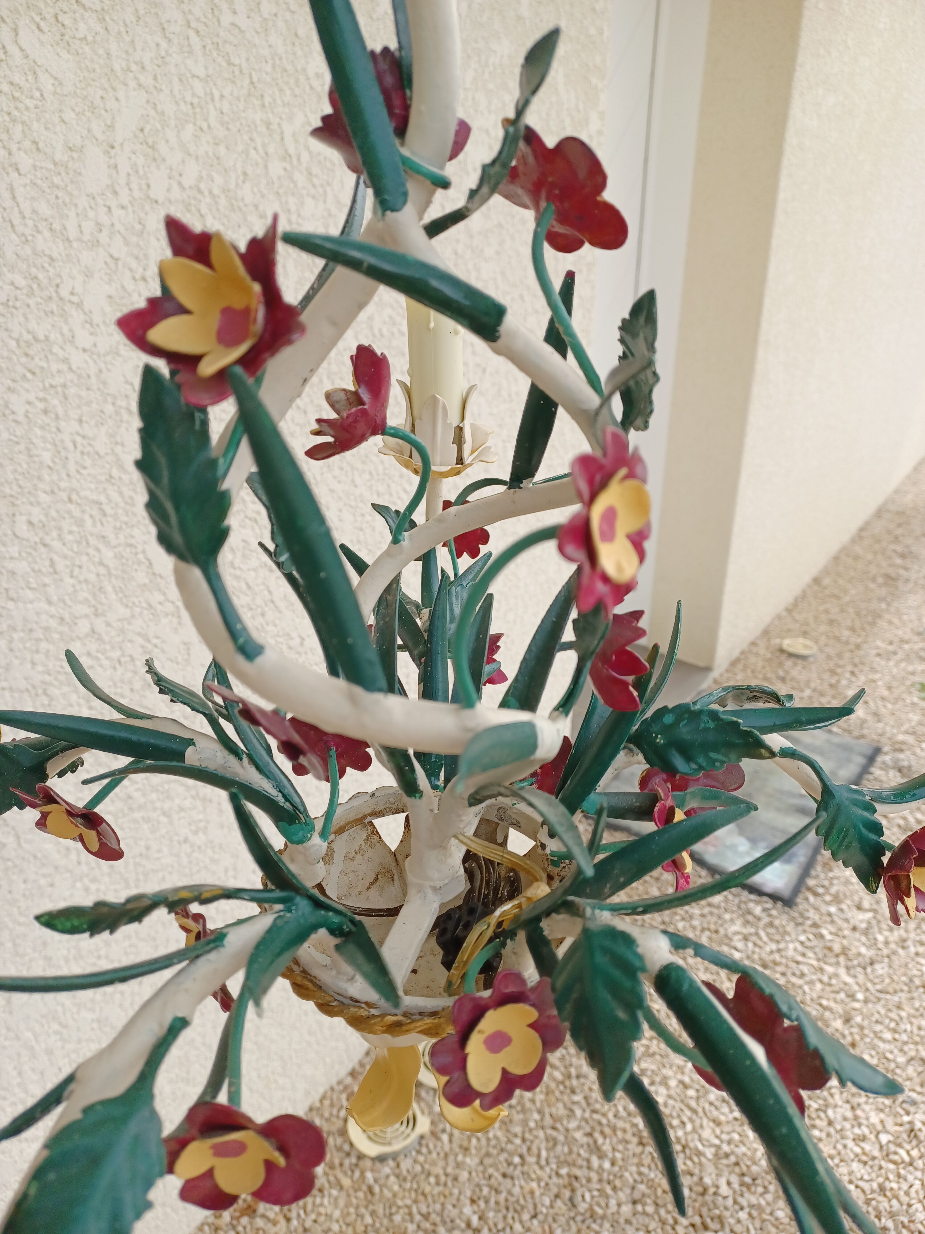 Vintage Floral chandelier in painted sheet metal