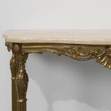 Copper Base and Travertine Top Louis XVI-Style Console Table, Italy