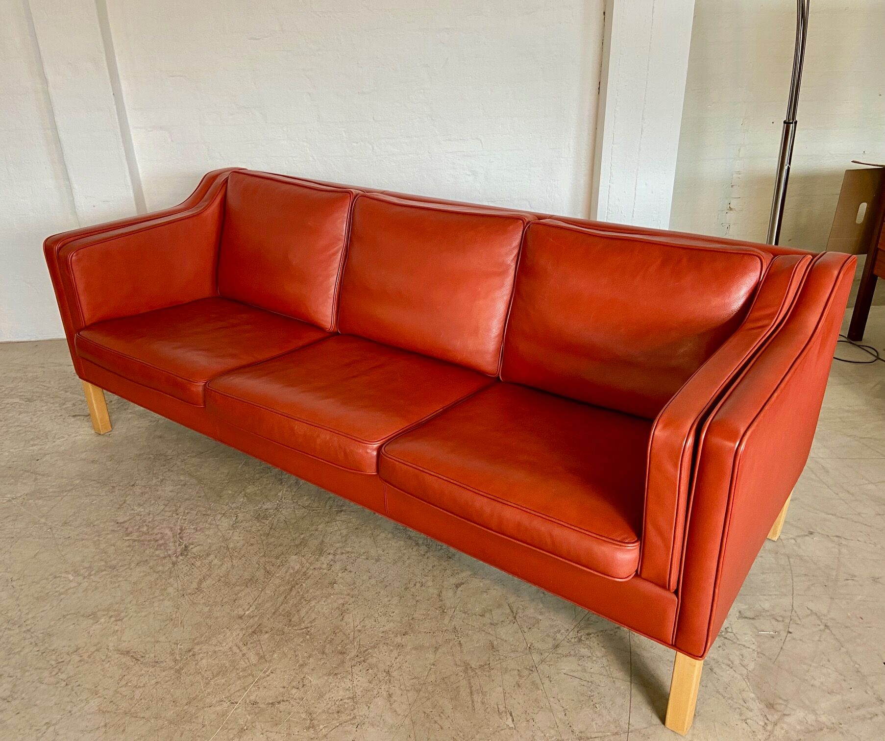 Vintage Danish mid-century Mogens Hansen 3 person cognac leather sofa