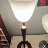 Large MAZDA 1950 Lamp Opaline Tulip/wood/metal