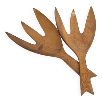 Couverts à sculpté salades à la main du milieu du siècle
