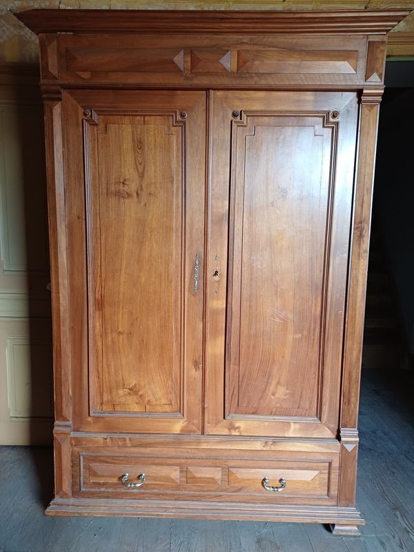Antique solid wood wardrobe with cornice.
