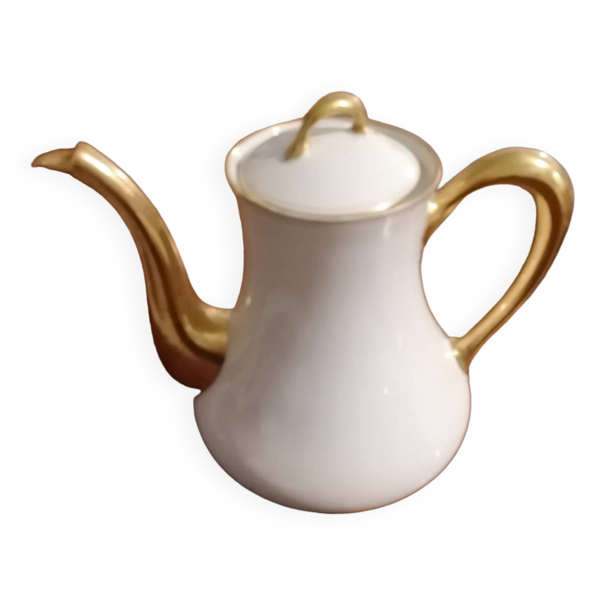 Old white and gold Limoges porcelain coffee maker