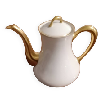 Cafetière ancienne porcelaine de Limoges blanche et dorée