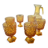Vintage amber glass aperitif service – complete set – 1960s/70s