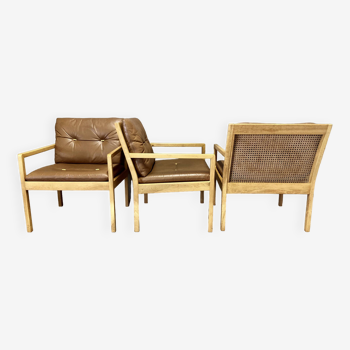 Suite de trois fauteuils cuir design scandinave "Bernt Petersen" 1960.