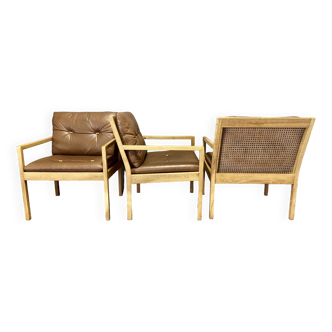 Suite of three Scandinavian designer leather armchairs "Bernt Petersen" 1960.