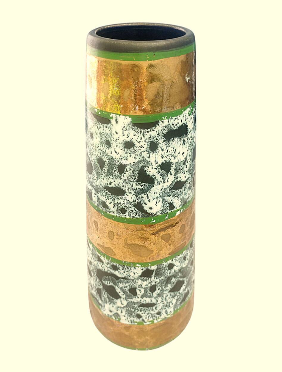 Roller vase – Vintage ceramic, speckled decor with gold highlights, perfect condition