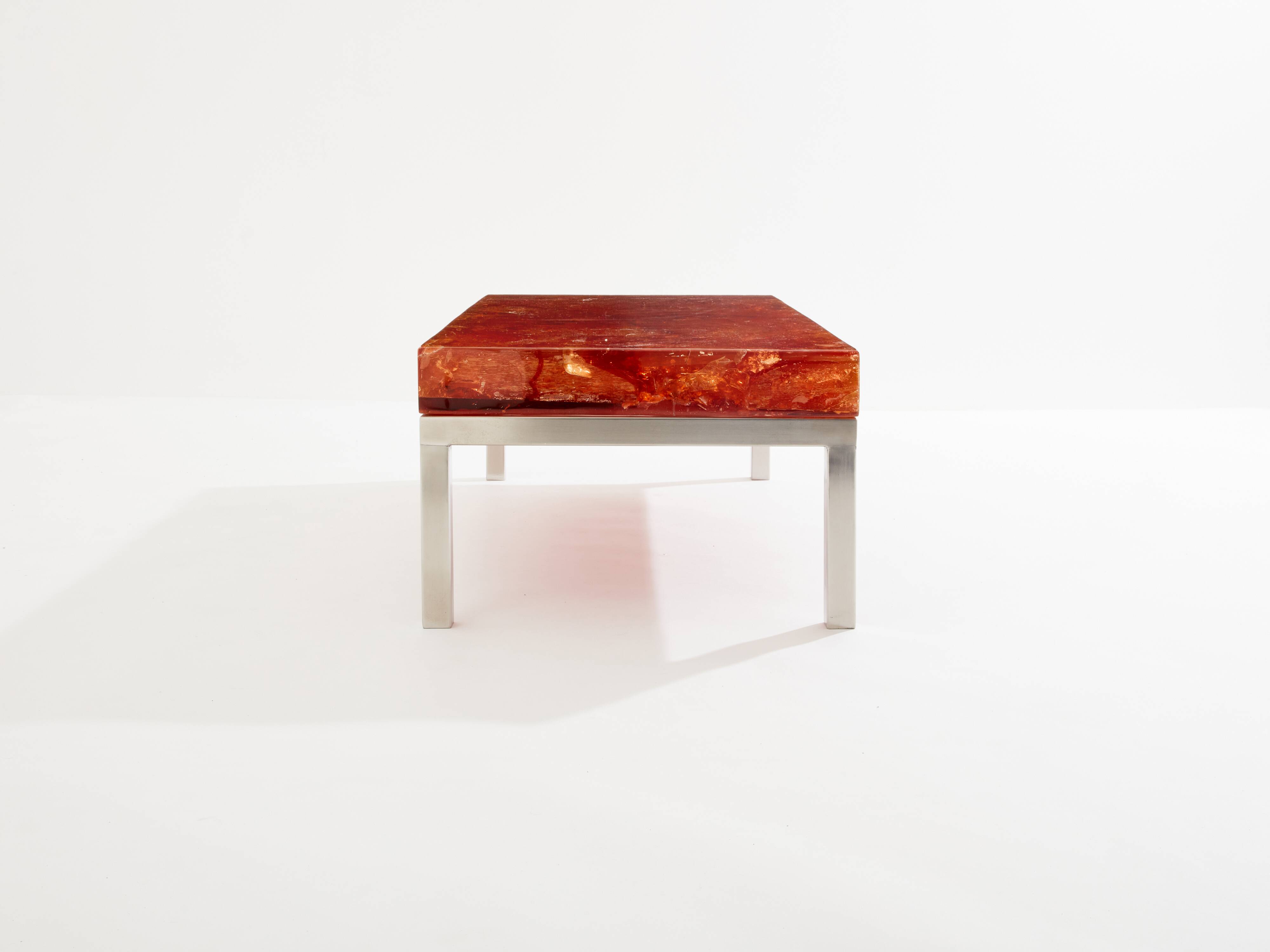 Marie-Claude De Fouquières orange fractal resin coffee table 1970