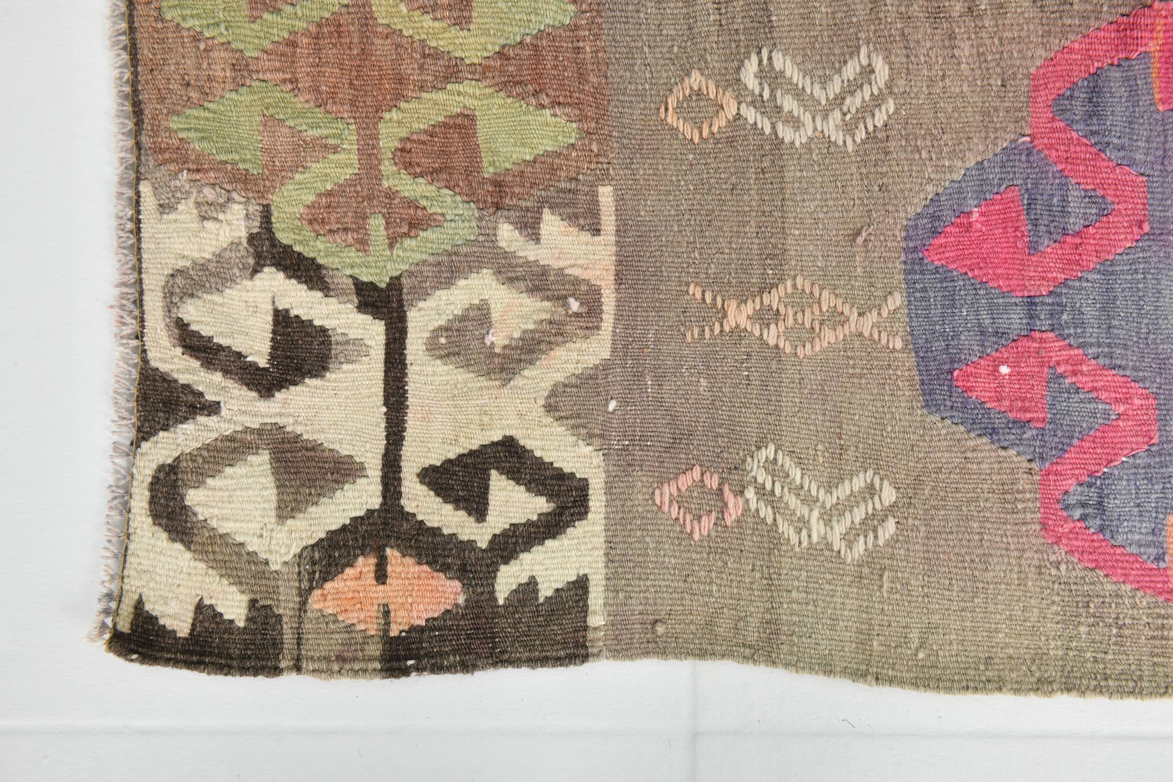 5x10 Long Wide Brown & Pink Tribal Vintage Kilim Rug, 163x298Cm
