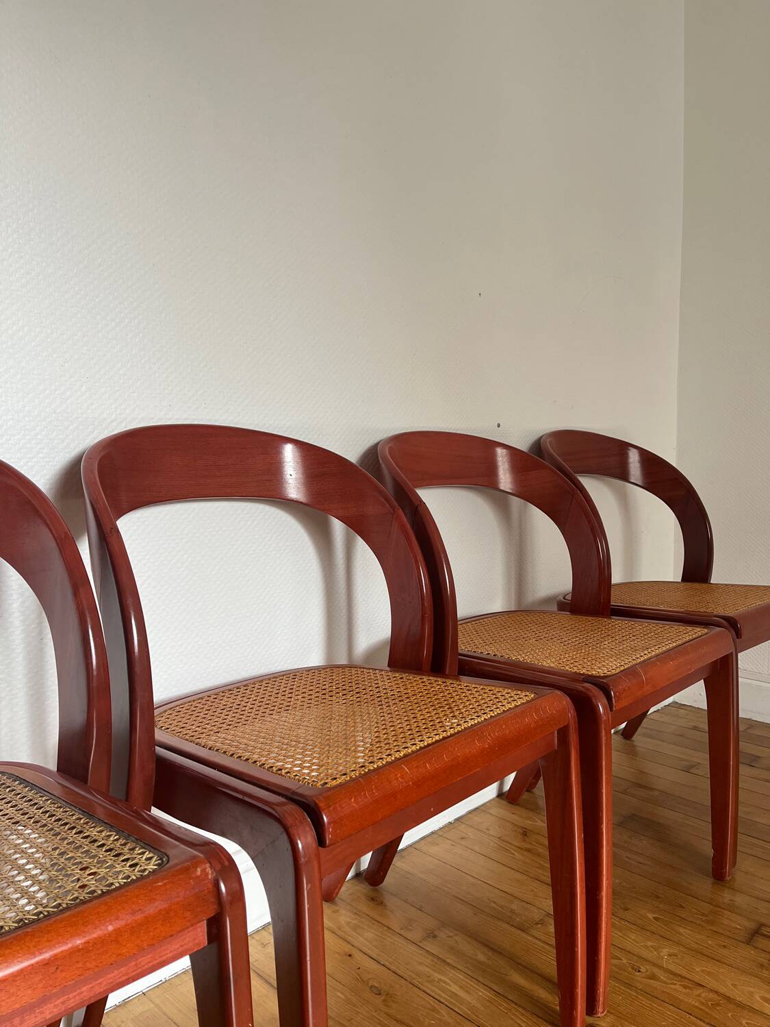 Set of 4 Baumann caned gondola chairs