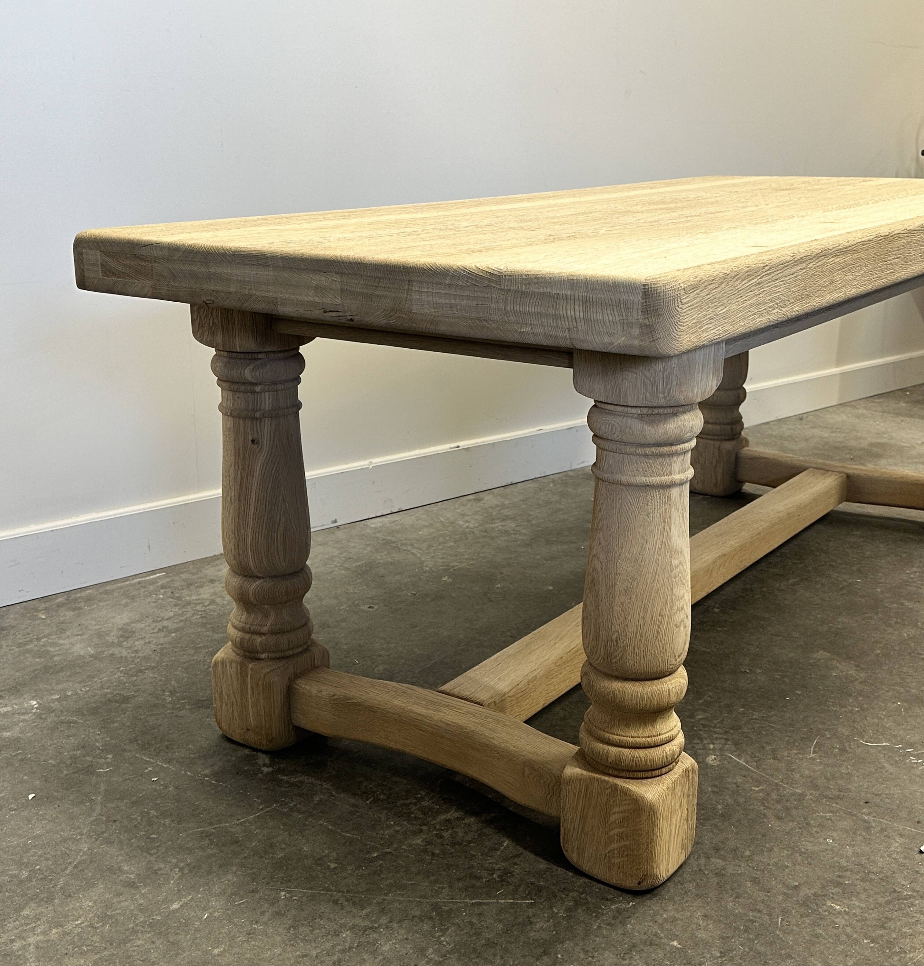 Large Sanded Full Oak Vintage French Dining Table, 1960s. France