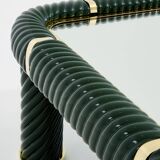 Olive green ceramic and brass coffee table by Tommaso Barbi 1970