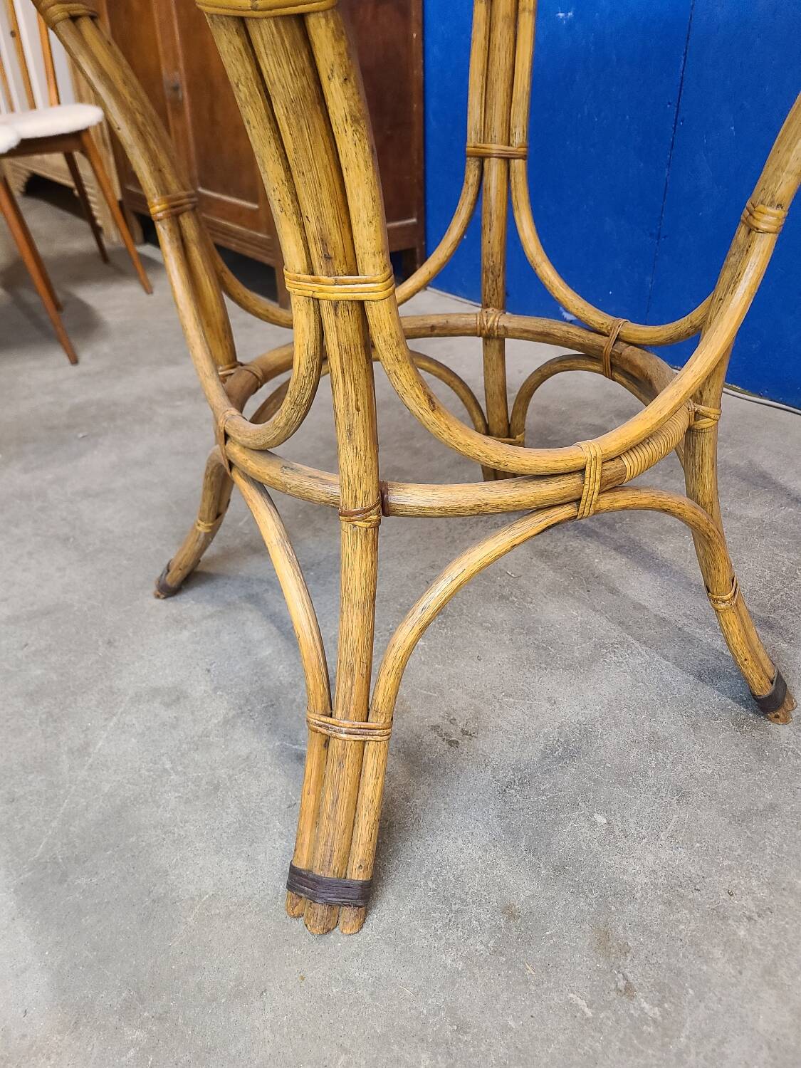 70s smoked glass and rattan table