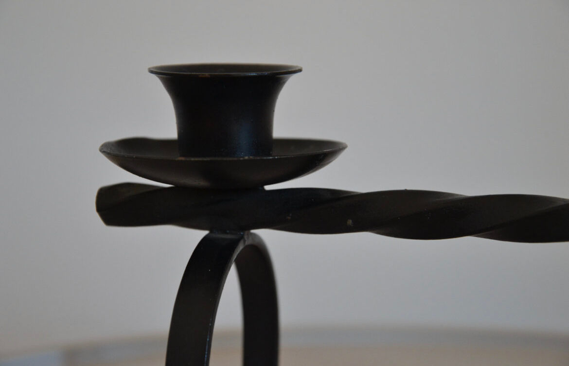 Brutalist candle holder in black iron