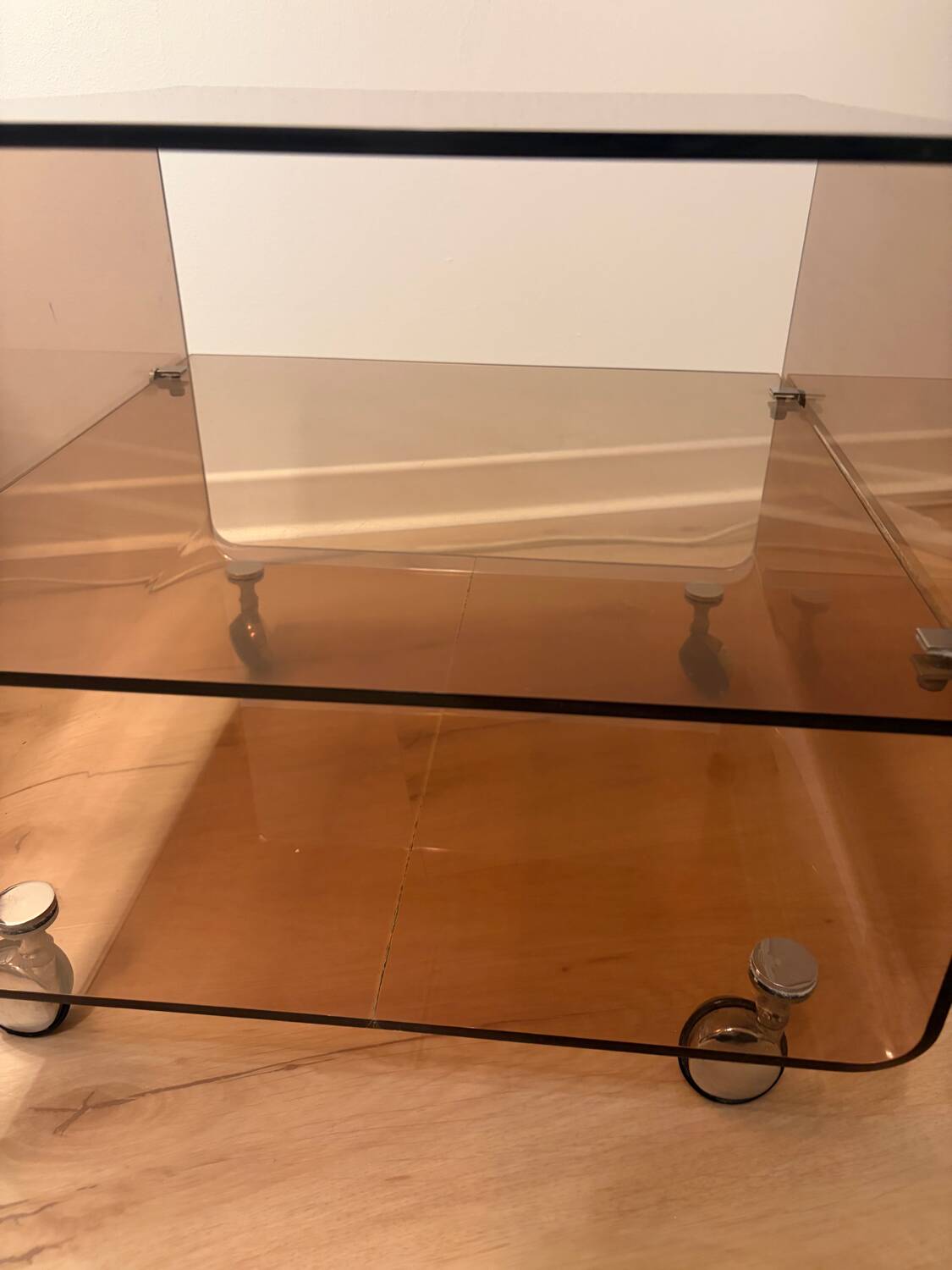 Smoked plexiglass side table/occasional table by designer Michel Dumas.