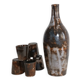 A bottle and six ceramic cups by Gérard Hofmann Vallauris 1950.