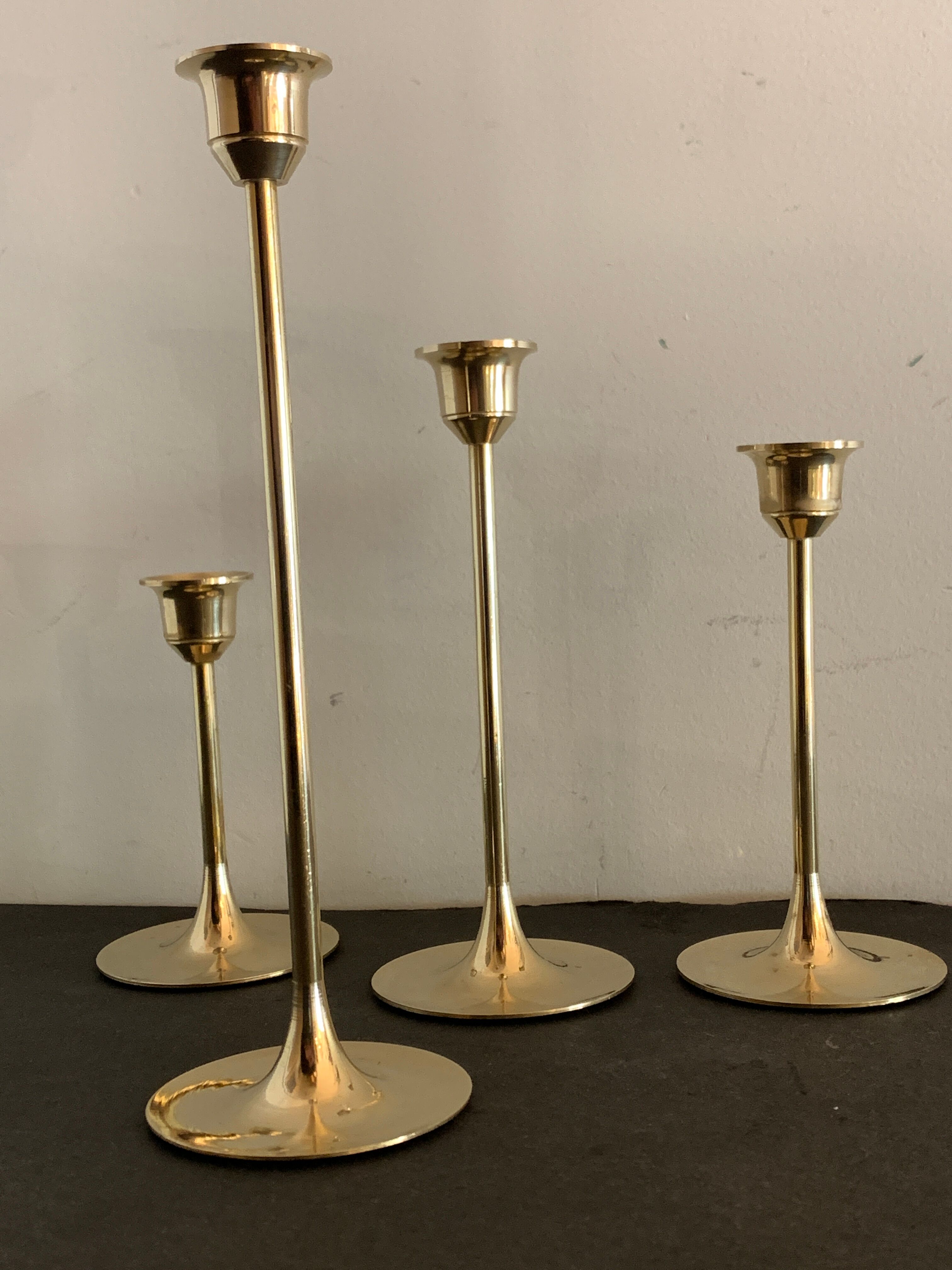 4 Scandinavian brass candle holders