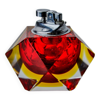 Red and yellow sommerso lighter by seguso, faceted glass, murano, italy, 1970